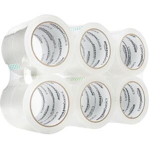Package Sealing Tape 1.88 in x 54.6 yds Amazon Basics Clear Low Odor - 12 Pack